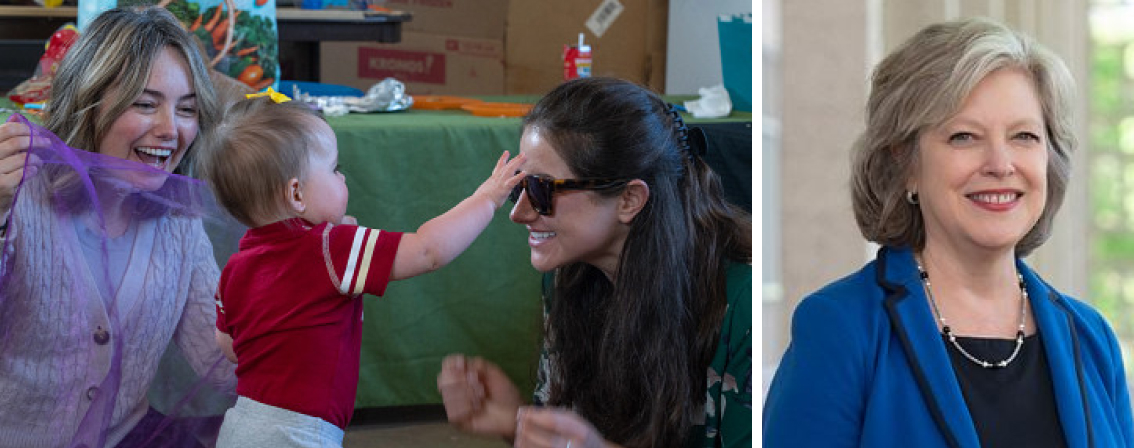 Shelly Smith-Acuña and photo of playing with kids at children's museum