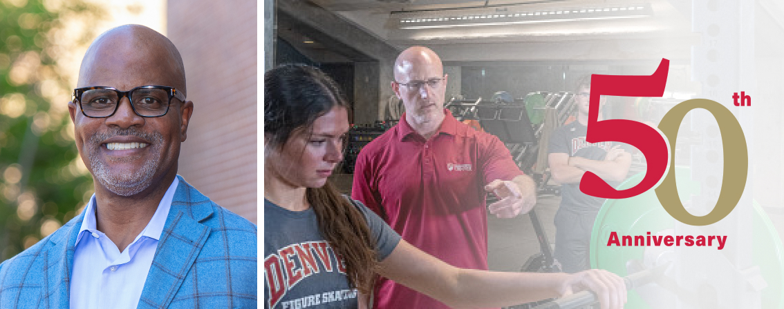 Torrey Wilson and photo of sport coaching and 50th anniversary logo