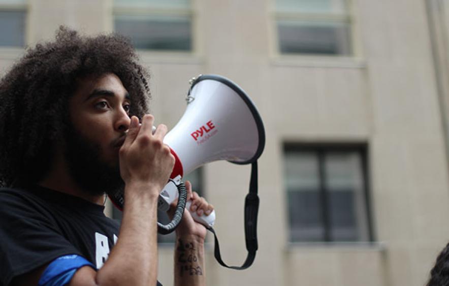 Man with megaphone